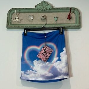 New Girl Order Rainbow heart in the clouds stretchy mini skirt size 10 women’s
